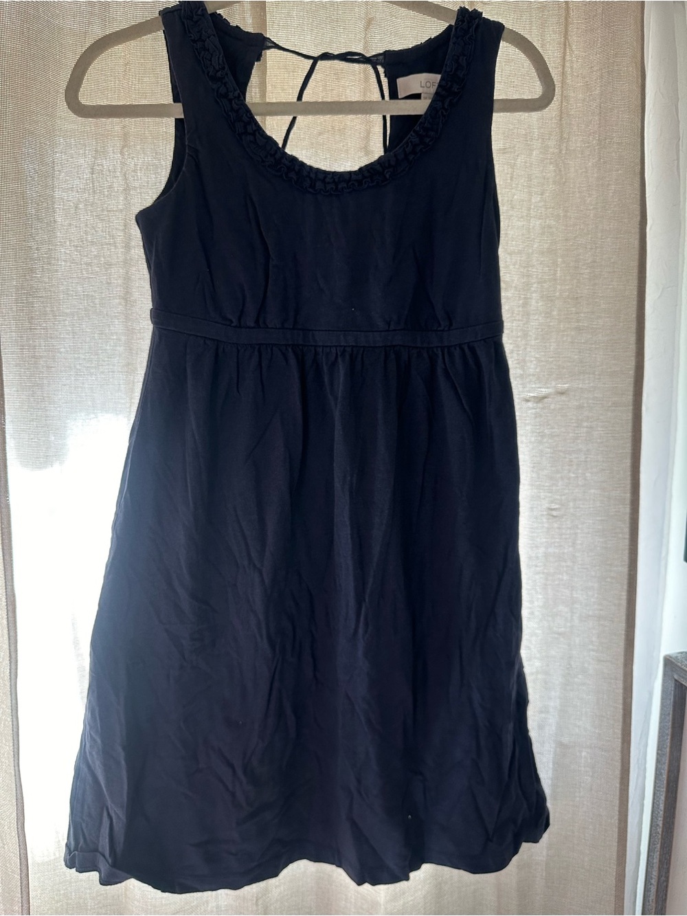 LOFT Size SP, Navy Sleeveless Ruffle-Trim Dress
